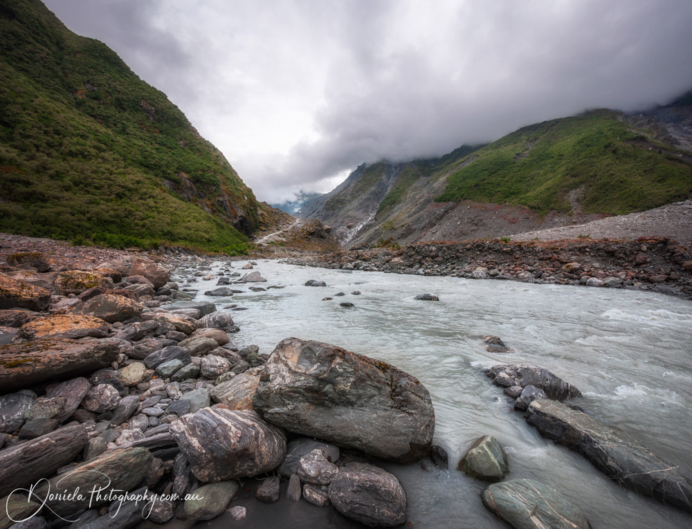 Franz Josef Glacier Valley Perspective View from Waiho River